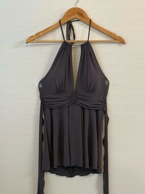 VTG Speechless Halter Neck Flowy Top w/ Bead Accent Dark Charcoal Sz M Bohemian